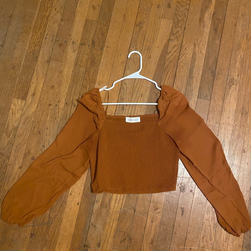 Orange ruched crop top. Never worn.